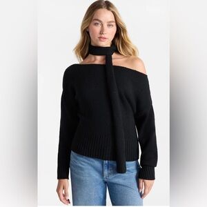 NWT No Boundaries Black Off Shoulder Sweater Scarf Set Large Cozy Chic